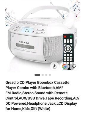 CD Player Boombox Cassette Player Combo with Bluetooth,AM/FM Radio,Stereo Sound